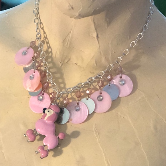 OOAK Necklace/Earrings Set~Pink Enamel Poodle Dog Pendant~Barbiecore~Coquette - Picture 10 of 12
